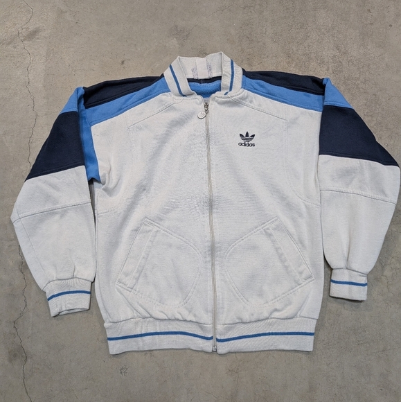 VTG 70s/80s Adidas Track Jacket White Blue Black Mens M? - Picture 1 of 9